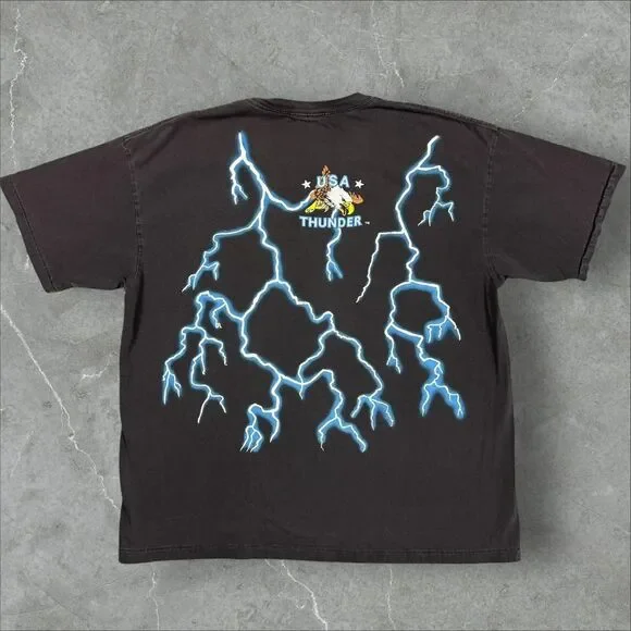 USA Thunder Lightning Bald Eagle Faded Modern Reprint Travis Scott Style - M/L - Picture 2 of 7